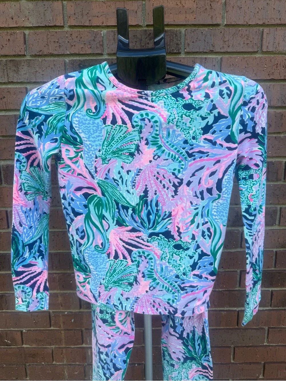 Lilly Pulitzer Girls Sammy Pajama Set High Tide Navy Mermaid Size 14 Pants Top